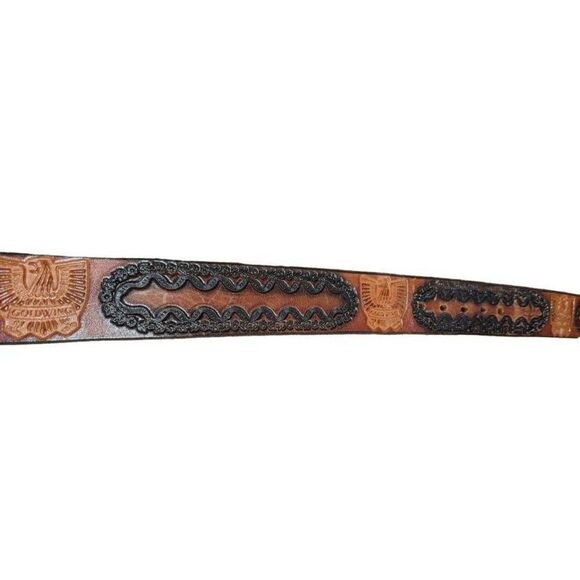 Vintage Gold wing genuine thick leather belt. W/tooling and staining. Size 38 - Picture 6 of 16